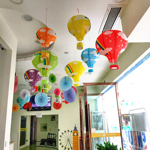幼儿园吊饰商场装饰品儿童生日会场布置卡通热气球造型纸灯笼挂饰