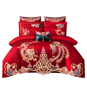 新婚庆四件套大红色刺绣六件套婚礼婚房结婚喜庆被套龙凤床上用品