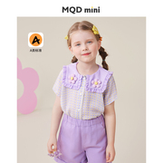 mqdmini女童短袖衬衫儿童翻领格子，衬衣童装宝宝，甜美夏装上衣衣服