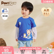 熊宝棉pawinpaw卡通小熊，童装秋季男宝长袖，t恤假两件