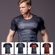超人蜘蛛侠短袖紧身衣速干运动健身服，跑步篮球训练套装高弹t恤男