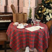 ins风复古简约英伦田园红色墨绿格子餐桌布茶几布圣诞节氛围桌布
