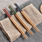 无蜡木筷子复古厨房日韩天然家用筷子木质环保无油漆印花花