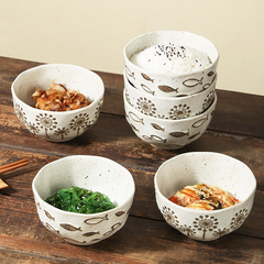 日式饭碗创意小汤碗单个碗复古手工碗粗陶餐具 日系4.5寸米饭碗