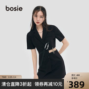 bosie2022夏季金属扣西装连衣裙黑色短袖常规镂空双排扣高腰
