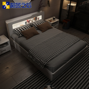 现代简约板式床主卧家用床双人床带床头灯，1.5米1.8床可定制8m6