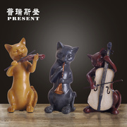 树脂美式乡村小猫装饰品摆件，结婚礼物酒柜，摆设三只猫乐队提琴喇叭