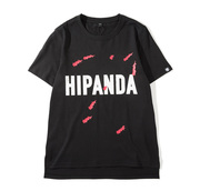hipanda你好熊猫设计潮牌女款休闲黑色英文，印花圆领上衣短袖t恤