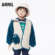 商场同款安奈儿童装男童，连帽中长款棉衣2022冬拼接毛绒棉袄子