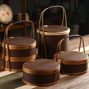 藤编收纳盒家用多层圆形，复古餐食盒提篮便携茶具收纳纯手工竹编