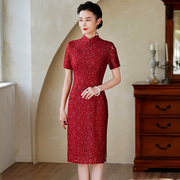 新中式日常旗袍2024春夏季改良年轻款蕾丝高端喜妈妈婚宴礼服