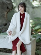 中国风保暖披肩长袖开衫外套，女秋冬旗袍，披风名媛复古毛绒斗篷