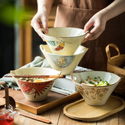 创意带孔泡面碗拉面碗单个陶瓷碗汤面碗料理店酸辣粉馄饨面碗商用