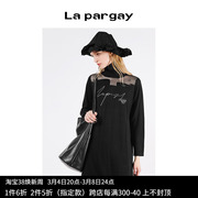 lapargay纳帕佳2023女装黑色裙子个性时尚，气质长袖高领连衣裙