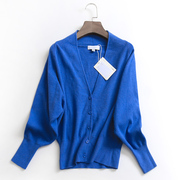 s034纯色蝙蝠袖长袖v领单排扣毛衣开衫外套，秋季女长袖针织衫
