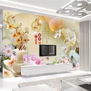3d电视背景墙简约现代欧式高温微晶石瓷砖客厅雕刻墙电视墙白莲花