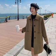 反季双面羊绒大衣女中长款2023韩版时尚单排扣娃娃领毛呢外套