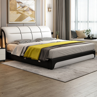 真皮床现代简约1.8主卧室2米储物高端大气，轻奢婚床实木双人布艺床