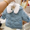 韩国童装 23冬男女童宝双排扣毛领带帽纯色洋气羽绒服外套B4