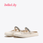 bellalily水钻半包拖鞋，女时尚蕾丝平底鞋，一脚蹬休闲鞋