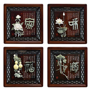 中式玉石雕画挂件挂屏，客厅悬挂装实木饰壁画，天然玉石雕刻工艺画