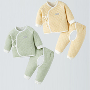 新生儿婴儿衣服冬内衣保暖套装和尚服春秋季上衣，宝宝夹棉无骨52码