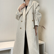 大连东越22秋冬韩版纯色，双面羊绒大衣女，中长款过膝羊毛呢外套