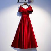 红色敬酒服新娘2024v领显瘦平时可穿连衣裙主持人长款晚礼服