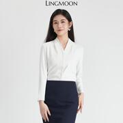lingmoon绫月职业衬衫女v领雪纺，开衫长袖高级感面试上衣正装气质