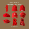 红色围巾棒球帽针织帽男圣诞节礼物大红色贝雷帽女生，年会送礼帽子