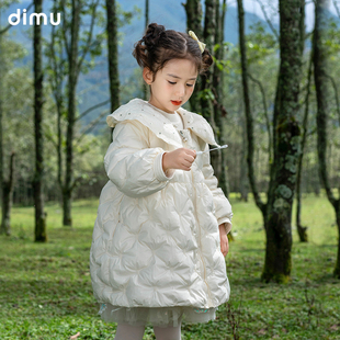 笛牧女童羽绒服2023冬季娃娃领加厚白鸭绒(白鸭绒，)儿童中长款保暖外套