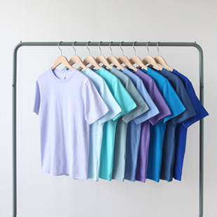 夏季200克薄款纯色淡蓝淡紫色蓝色紫色系纯棉T恤男 女 常规标准潮