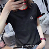 撞色镶钻短袖T恤女夏季2024年韩版修身纯棉圆领黑色上衣ins潮