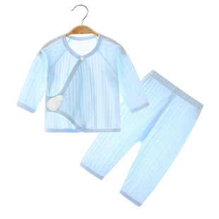 婴儿空调服夏季薄款翅膀无骨新生儿衣服纯棉和尚套装长袖宝宝睡衣