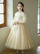 女童礼服高端秋冬季主持人钢琴演奏花童婚礼小女孩红色儿童公主裙