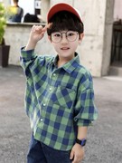 男童棉质格子衬衫儿童春装衬衣，韩版中小童春秋款2024长袖上衣