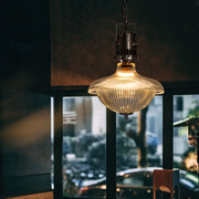 法式复古小吊灯罗纹玻璃灯罩美式工业风卧室橱窗商铺吧台黄铜吊灯