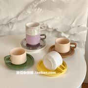 ins风高颜值撞色陶瓷咖啡，杯子拿铁杯精致下午茶杯碟韩式珠光杯