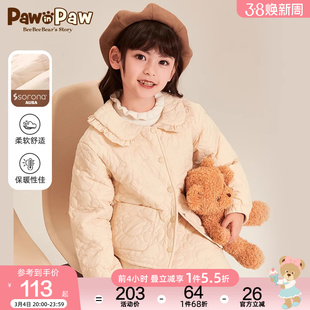 pawinpaw卡通小熊童装，秋冬女童儿童花边，领棉服可爱套装