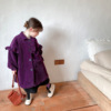 女童紫色大衣2021加厚冬款洋气中小童灯芯绒韩版时尚棉衣潮