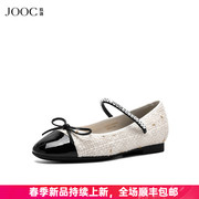 JOOC玖诗玛丽珍鞋平底单鞋女新款小香风水钻一字带蝴蝶结平跟6886