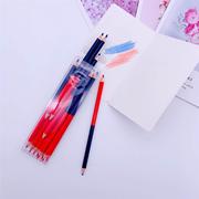 跨境12支装红蓝铅笔木工铅笔划线记号笔圆形双色彩铅红蓝笔