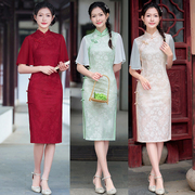 红色蕾丝旗袍敬酒服新娘新中式国风改良荷叶袖遮手臂改良版连衣裙