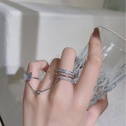 网红蝴蝶流苏连指戒指，小众设计指环超闪钻指甲指尖戒食指