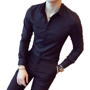 2021黑色长袖衬衫男士修身韩版潮流，高n端商务休闲免烫潮牌衬