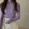 简约姜黄粉香芋紫咖色半高领长袖，毛衣打底衫包芯纱，显瘦针织上衣女