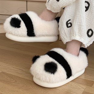 细细条 熊猫包跟棉拖鞋女冬季可爱居家室内防滑保暖毛绒绒月子鞋