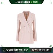 香港直邮jilsander女士，浅粉色粘胶纤维混纺西装外套