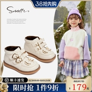 斯纳菲女童靴子儿童短靴冬季加绒童靴保暖皮靴中大童公主棉鞋