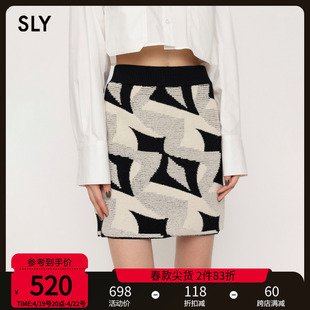 sly2023冬季复古可爱几何图案印花针织半身裙030gaz71-1820